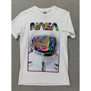 NASA Psychedelic's Logo Short Sleeve Crew Tee Shirt (Men's‎ Small) White
